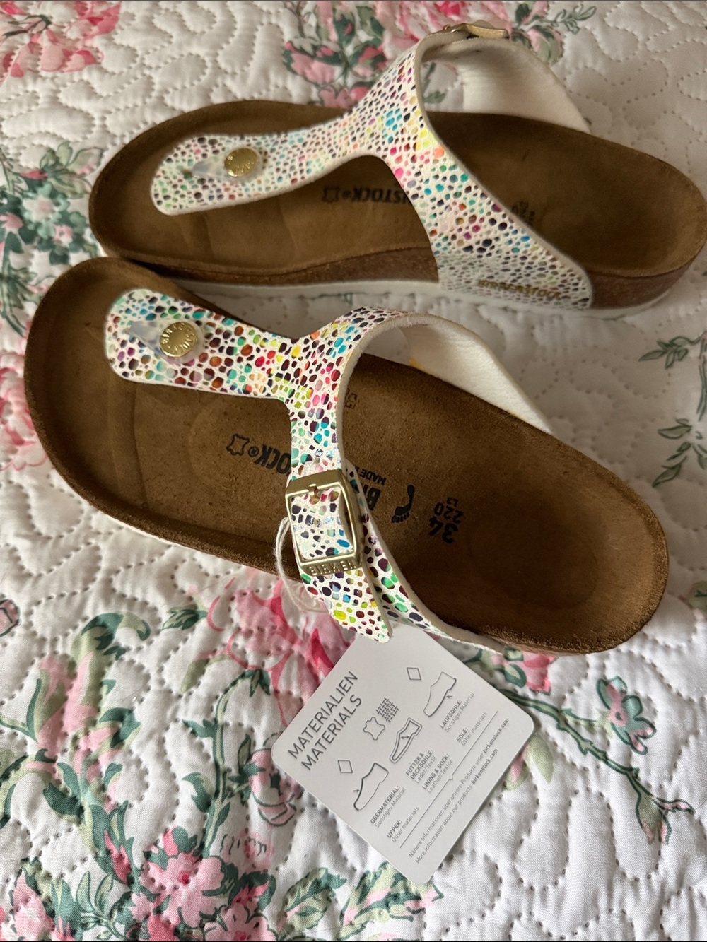Multicolor Birkenstock kids 34/ 3-3.5 new Pebble Print Thong Sandals